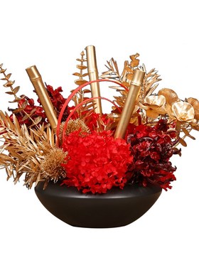 酒店餐桌花转盘摆花喜庆结婚仿真花圆形圆桌餐厅桌面中间假花