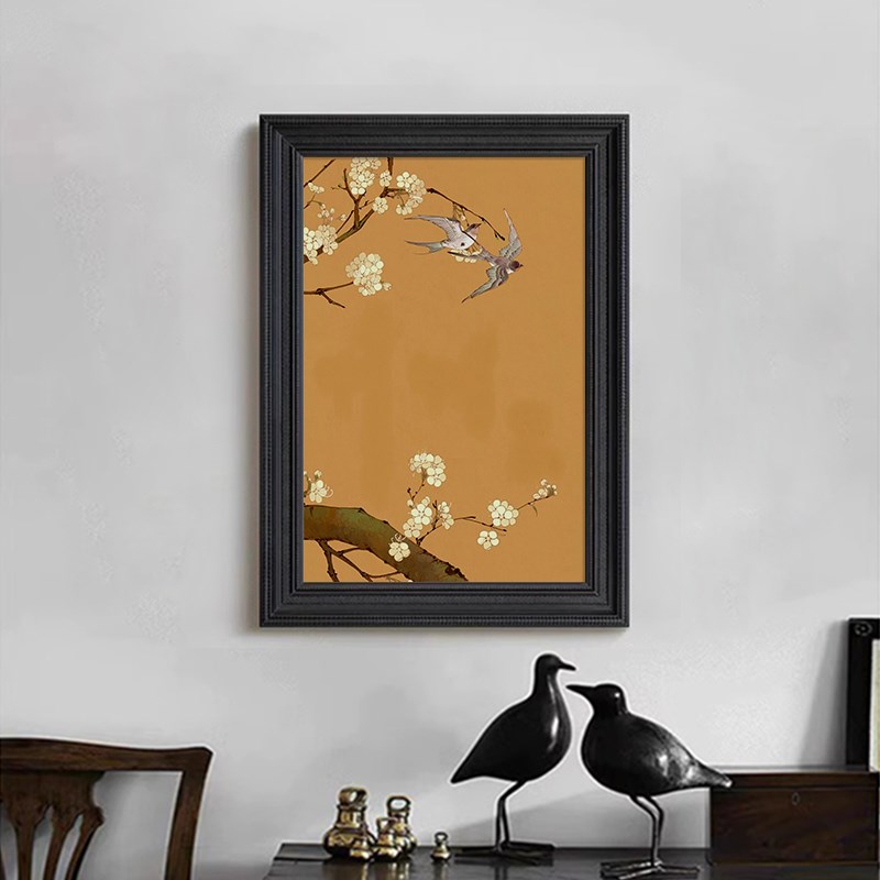 中式客厅燕归来装饰挂画复古风卉高级感玄关纯手绘油画