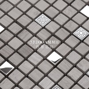 灰色天然石材马赛克瓷砖背景墙卫生间浴室小块文化石大理石墙砖
