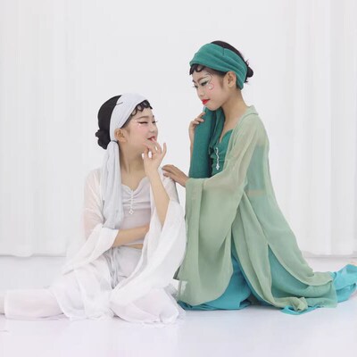 儿童古典舞青蛇白蛇服装广袖衫汉服白色古装演出服异域风情中国舞