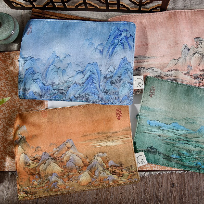千里江山笔袋古风文具学生用品笔帘布艺收纳复古大容量随身文具盒