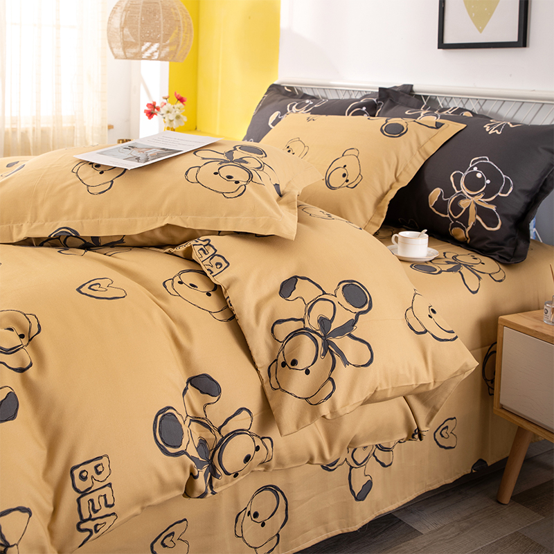 柔软细腻80支纯棉卡通熊磨毛四件套全棉儿童被套床单单件1.8床品