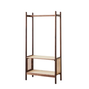 北府实木挂衣架落地卧室黑胡桃木日式置物架家用玄关多功能衣帽架