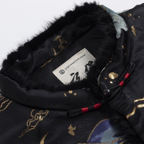 冬季唐装男中国风夹棉加厚水貂领山水织金提花棉服男中式盘扣棉衣