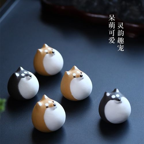 紫砂茶宠柴犬桌面摆件手工小狗茶玩秋田犬茶桌茶具装饰精致礼品