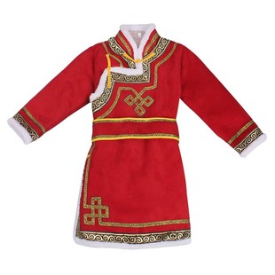 儿童蒙古袍冬季加棉加厚款蒙古族女童连体服装少数民族演出服仿皮