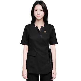 高端美容院美容师工作服女黑色spa养生馆皮肤管理师白上衣职业装