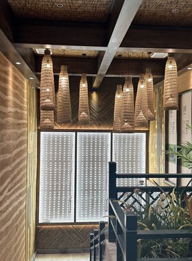 竹编吊灯竹艺禅意茶室中式竹灯餐厅民宿藤编灯笼饭店复古编织灯罩