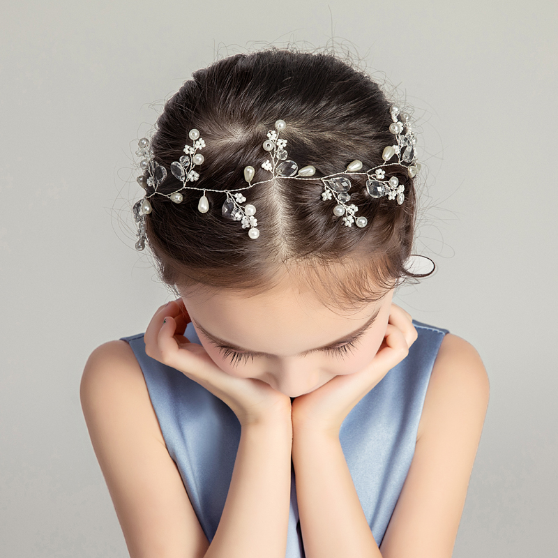 女童发饰儿童演出头饰品小花童礼服配饰女孩饰品水钻发箍头链发圈