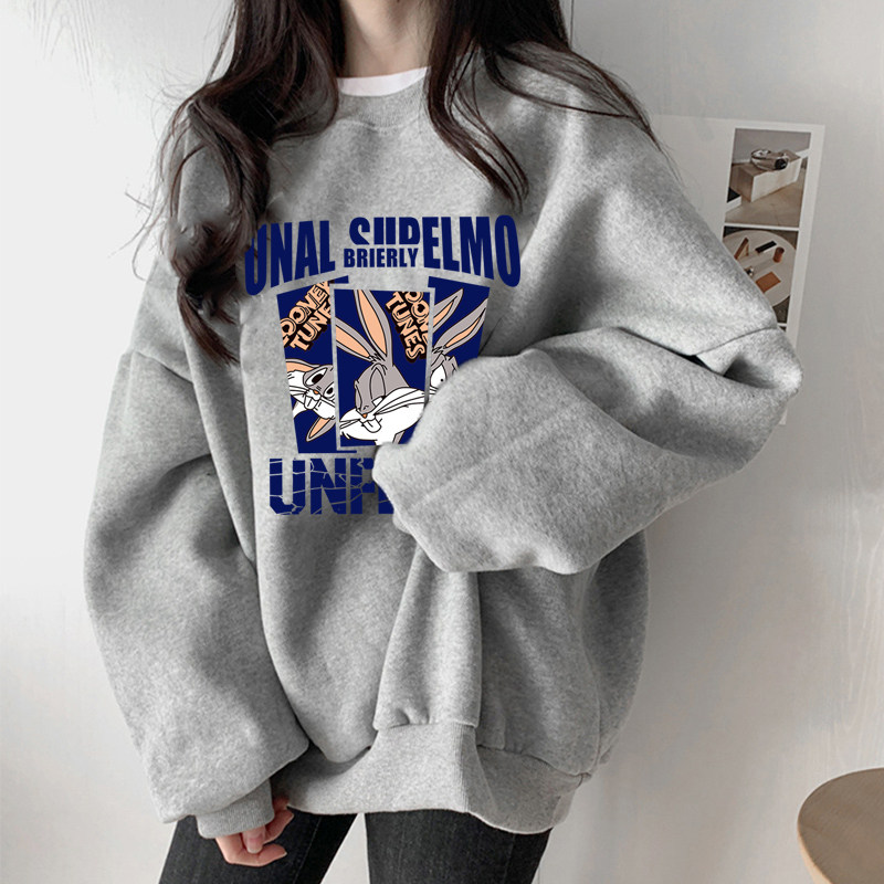 美式卫衣女小个子2024新款春秋加绒加厚宽松大码胖mm圆领无帽冬季