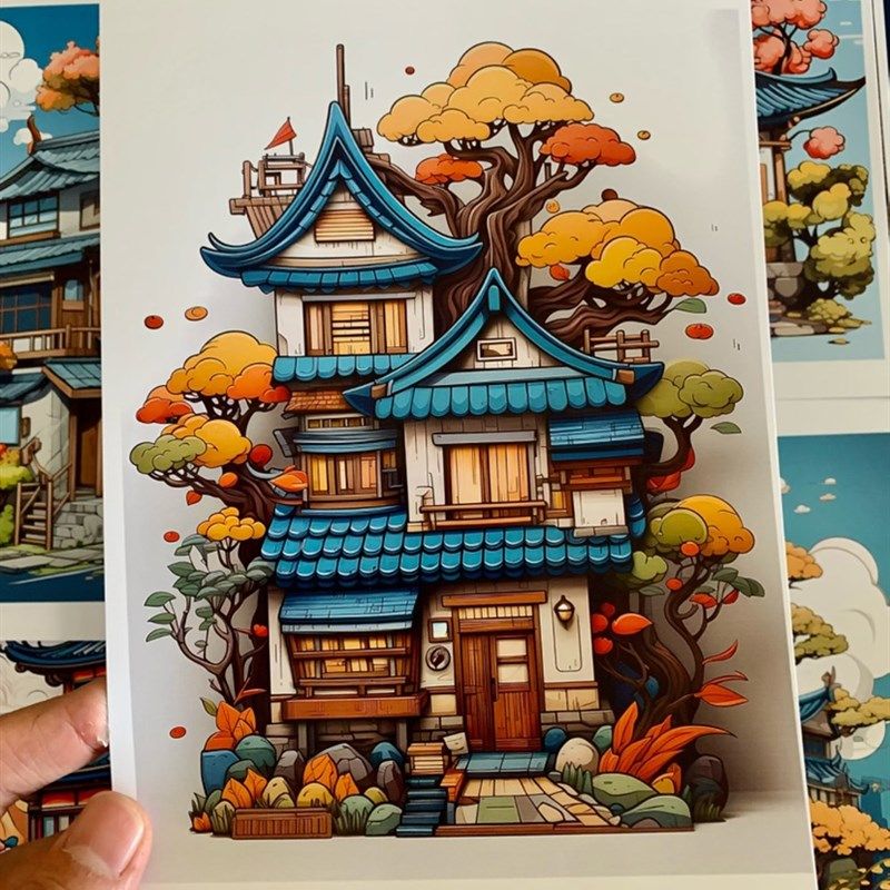 麦克笔中式建筑小房子临摹卡麦克笔入门建筑卡片低龄儿童画美术,节庆用品/礼品,文化创意明信片,淘宝优惠券,粉丝福利购,淘宝优惠卷