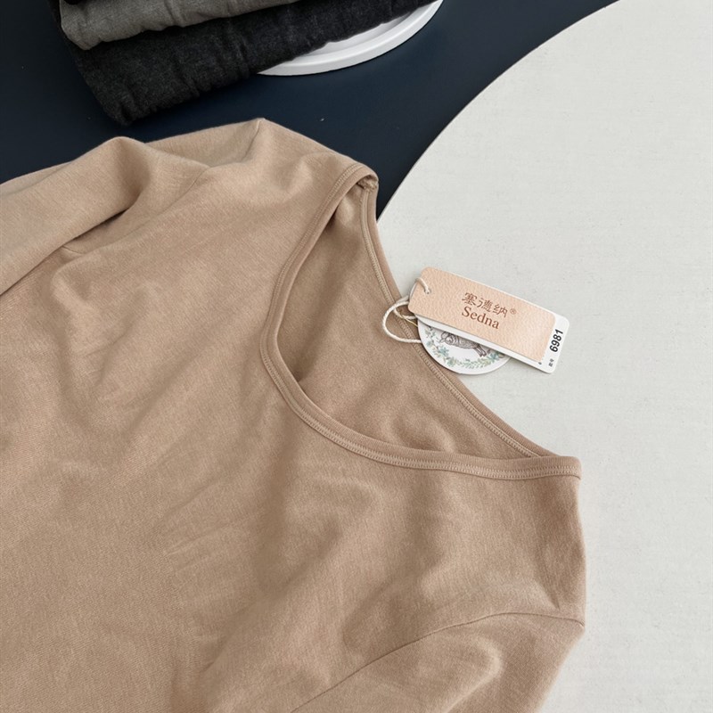 塞德纳6981打底上衣女士长款长袖薄款保暖秋衣绵羊毛内衣圆领