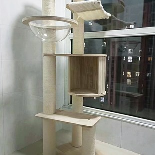 定制全实木diy猫爬架通天柱猫墙壁挂太空猫窝跳台软梯麻绳猫别墅