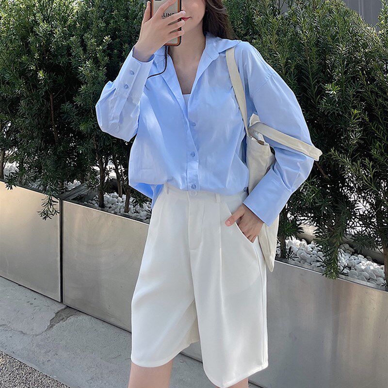 大码白色五分西装短裤女夏季胖mm宽松200斤a字垂感阔腿裤直筒中裤