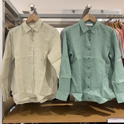 日单女装2025新款法国麻衬衫休闲长袖衬衣上衣空调衫薄外套475647