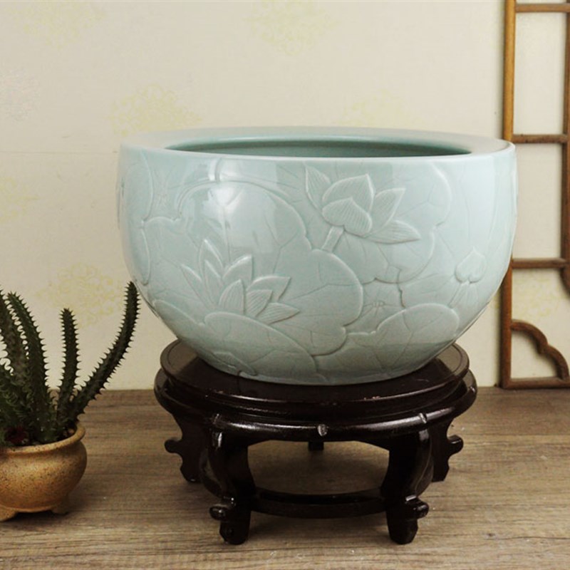 景德镇鱼缸底座书画缸乌龟卷轴底座木高脚花架实木百搭中国风摆件