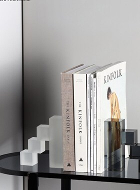 轻奢风几何水晶书档摆件样板房客厅酒柜软装摆设书房书柜桌面装饰
