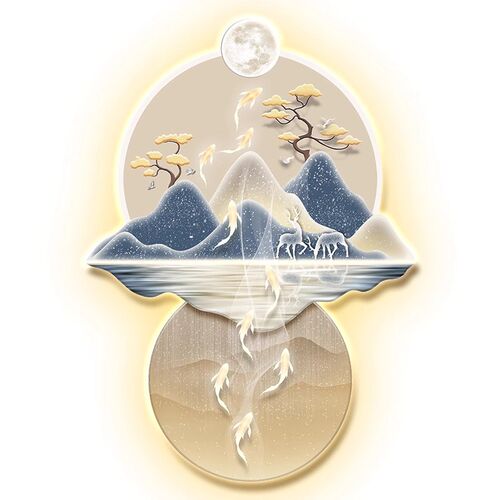 灯画有靠山九鱼图聚财玄关装饰画入户进门正对墙壁灯2024新款挂画