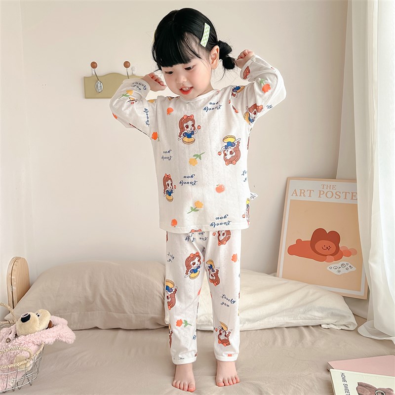 儿童竹纤维睡衣女童夏季薄款长袖空调服透气宝宝家居服春秋季男童
