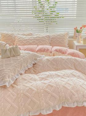 冬季加厚牛奶塔芙绒四件面被紫色法兰绒加绒床上三件