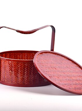 竹编仿古提篮 篮 送饭篮 水果篮 竹制食盒 红色婚庆礼品篮