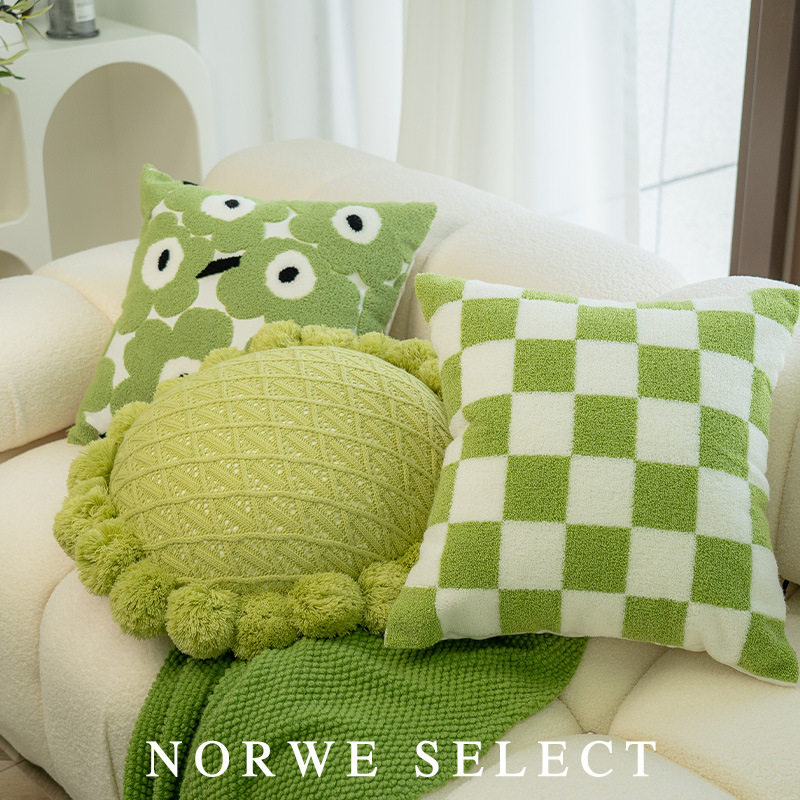 抱枕向日葵绿色小新棋盘格枕田园风客厅沙发靠枕飘窗床头靠垫