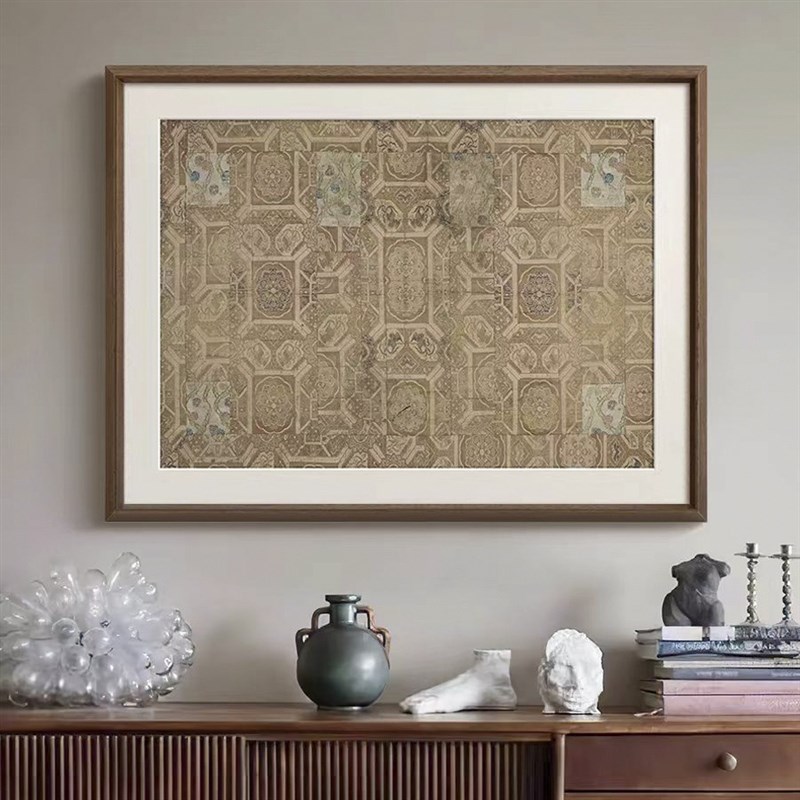 敦煌纹饰高级感法式中古风抽象客厅挂画玄关柜复古艺术装饰画
