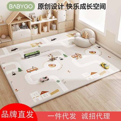 BabyGo儿童爬爬垫安全无味整体垫婴儿客厅加厚地垫xpe布面爬行垫