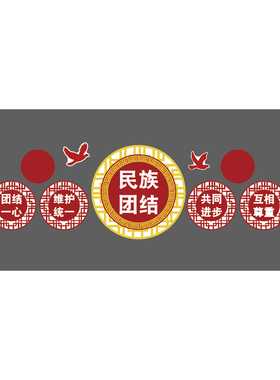 民族大团结一家亲文化创墙面装饰贴纸画党建活动室红色主题景布置