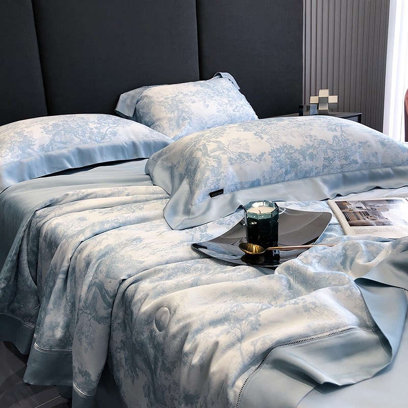 夏季轻奢水洗冰丝夏凉被三四件套夏天丝滑空调被单双人薄被子凉感
