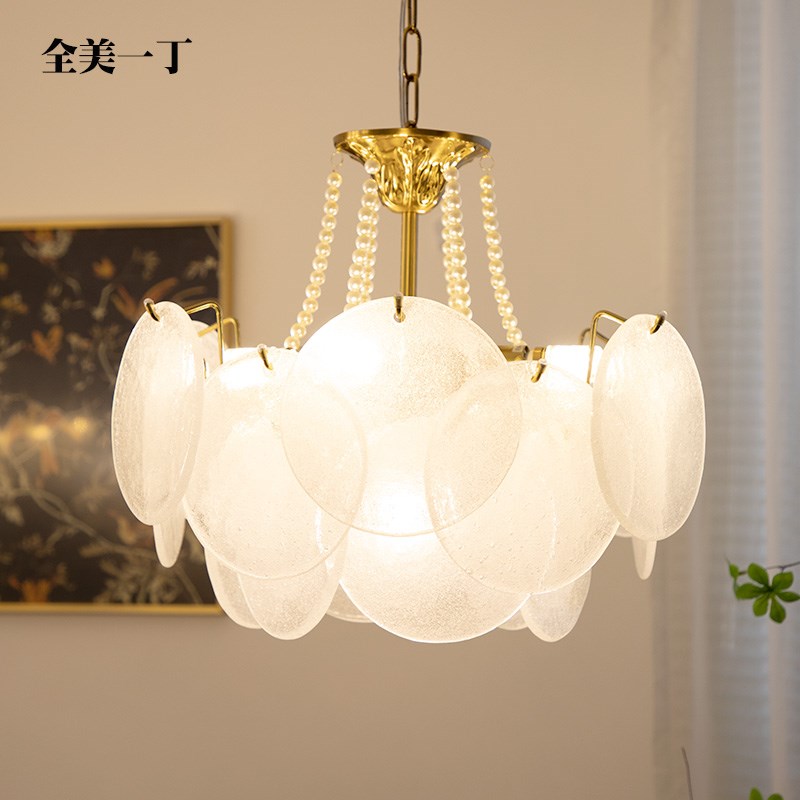 全美一丁法式田园轻奢水晶珍珠气泡片吊灯餐厅客厅卧室衣帽间灯具
