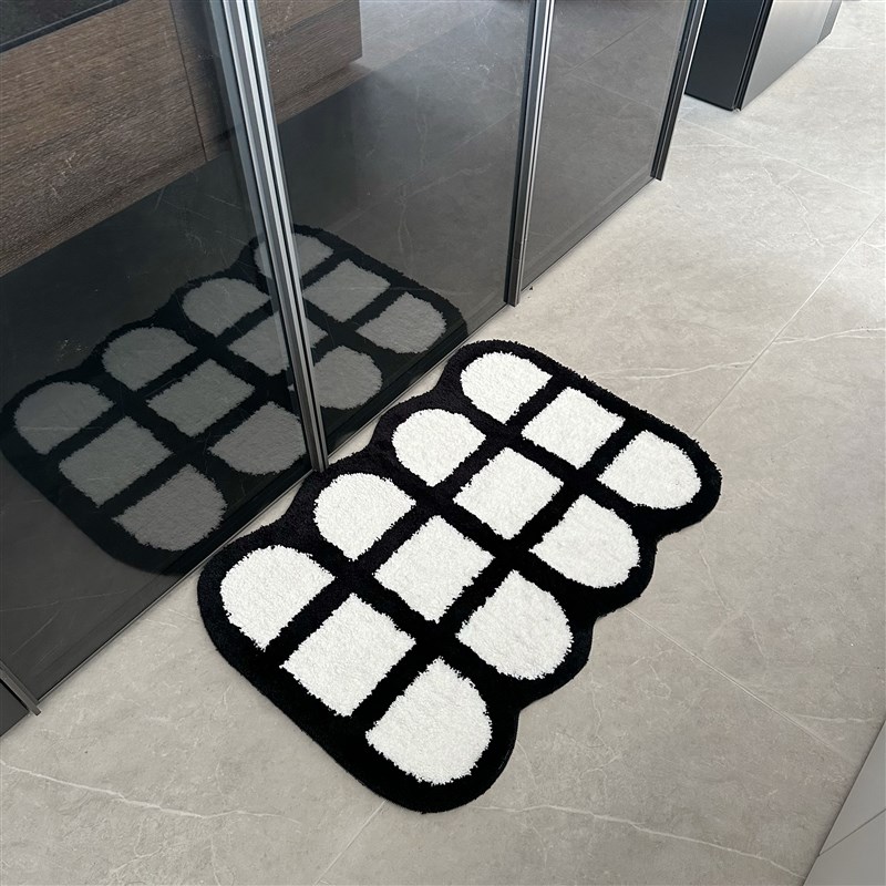 ins黑白格子家用入户门植绒地垫吸水防滑卫生间浴室客厅地毯
