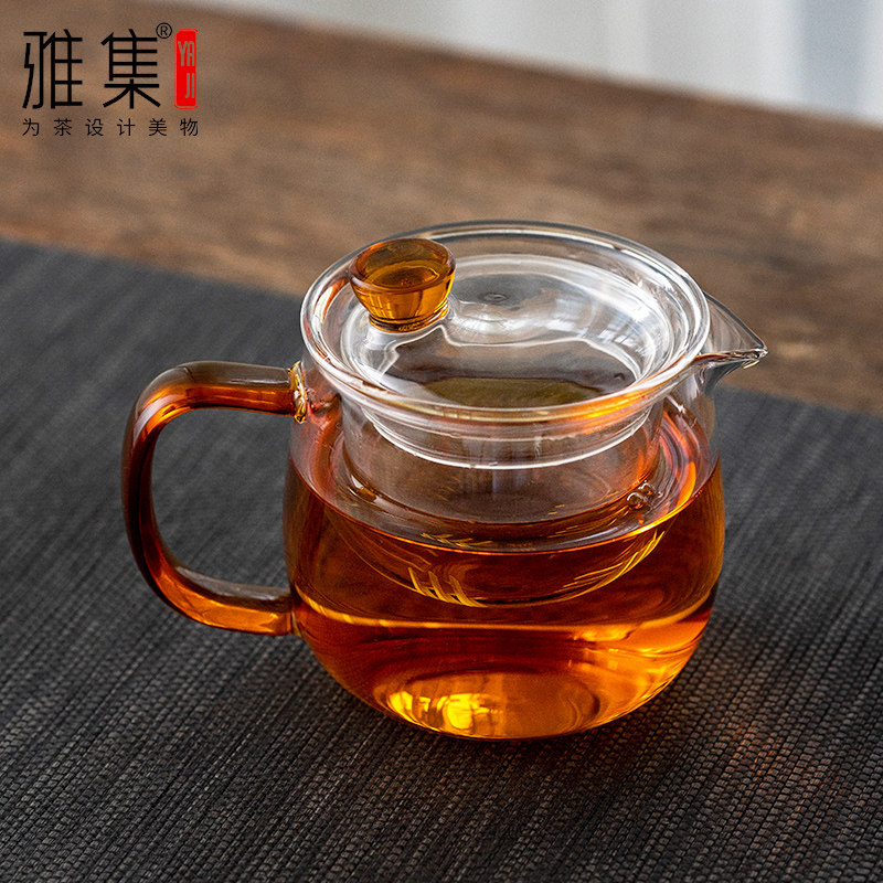 雅集茶具耐热迷你泡茶壶茶水分离小茶壶一用琥珀把茶壶