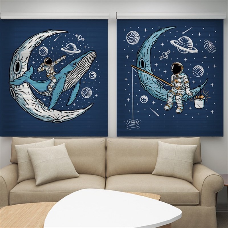 卡通儿童房柔纱帘卷帘宇航员香格里拉帘遮光升降免打孔百叶窗帘