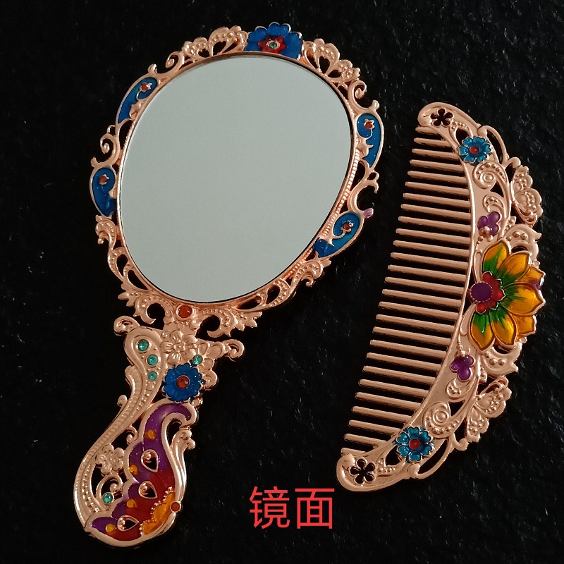 创意便携手柄台镜蝴蝶复古折叠随身朋友礼品粉色化妆镜梳子套装镜