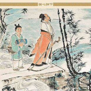 竹林七贤图 古代文人琴棋书画饮酒赋诗图卷轴挂画 复古书房装饰画