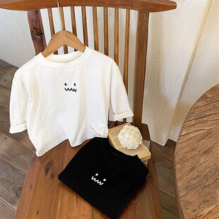 男童短袖t恤衫女童纯棉打底上衣白色儿童夏装2024新款大童装单衣