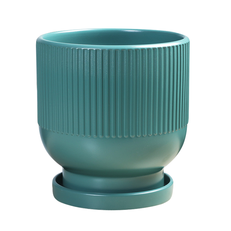 花盆新款简约亚光分离托盘陶瓷家用落地高款虎皮兰蝴蝶兰特大盆景