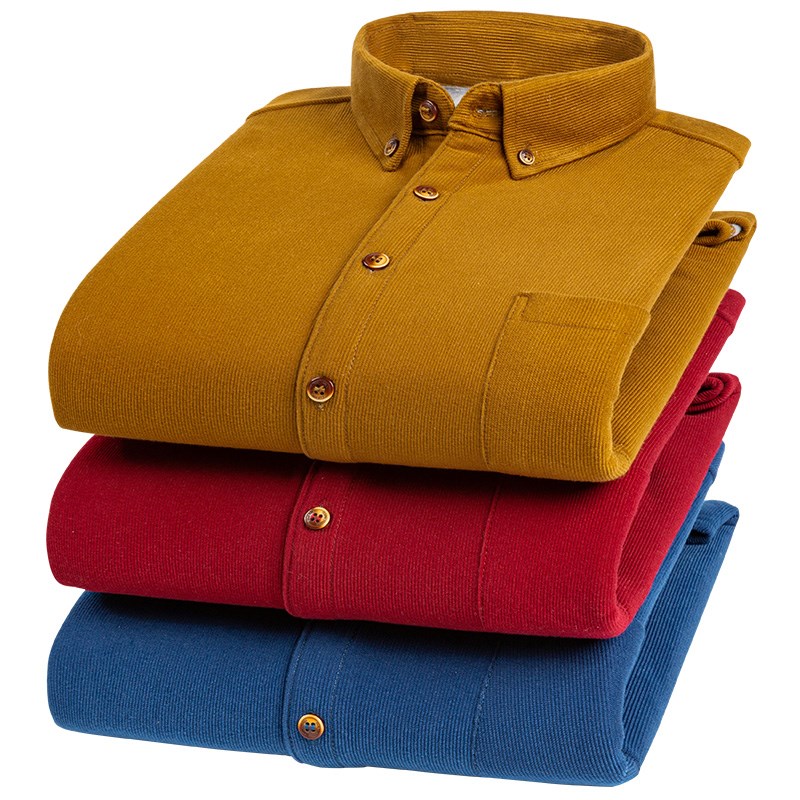 灯芯绒保暖衬衫长袖冬季复古加绒加厚加肥加大码中年爸爸装外套男