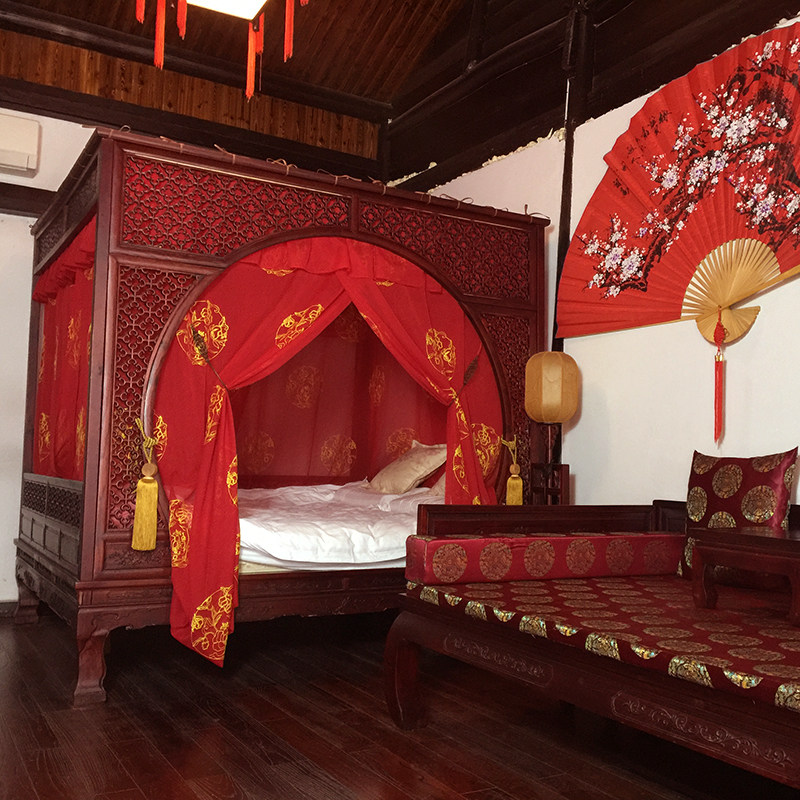 博帏中式蚊帐仿古典风格双月洞拔步架子床榴开百子整体绣花款床幔