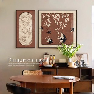 法式中古客厅装饰画复古餐厅画花鸟餐饮店壁画双联沙发背景墙挂画