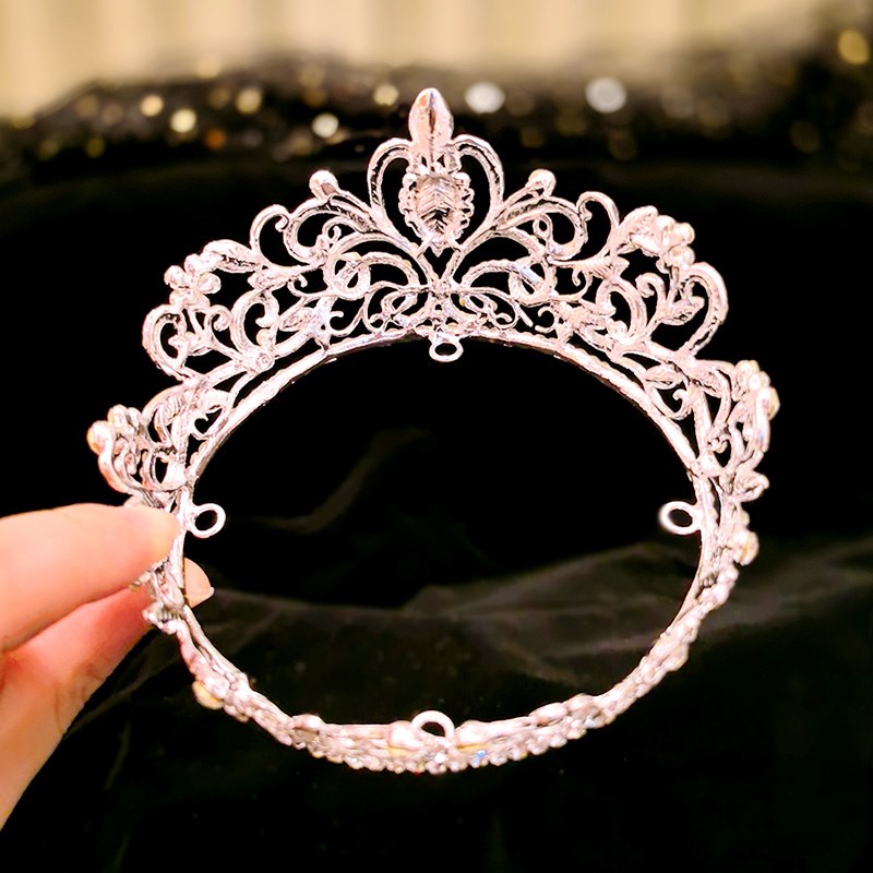 皇冠头饰儿童公主小女孩王冠水晶女童金色圆冠走秀主持演出发饰