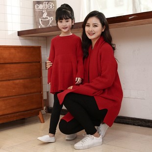 红色过年服装男童女童新年全家福亲子装父子母女一家三口四口毛衣