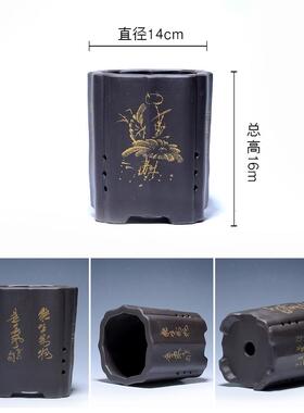 宜兴新款红色古典桌面壁挂地面紫砂陶瓷 竹节四方小型花盆批量