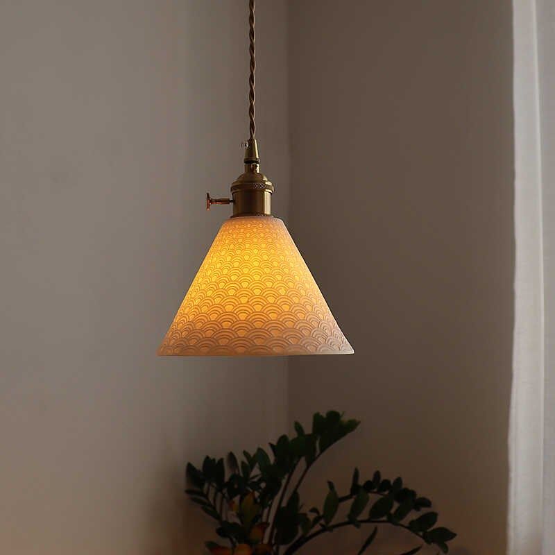 奶油风暖色调日式复古黄铜卧室床头灯美式灯具百搭透光陶瓷小吊灯,家装灯饰光源,床头/玄关/吧台/过道吊灯,淘宝优惠券,粉丝福利购,淘宝优惠卷