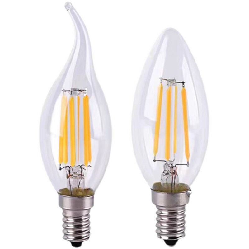 led钨丝灯泡蜡烛灯泡e14小螺口2W4W6W爱迪生尖泡拉尾泡水晶灯光源