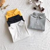 童装 儿童纯棉白色打底衫 男童女童翻领T恤宝宝polo衬衫 春秋新款