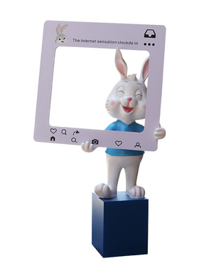 户外园林景观幼儿园商场动物模型卡通兔子相框座椅玻璃钢雕塑摆件