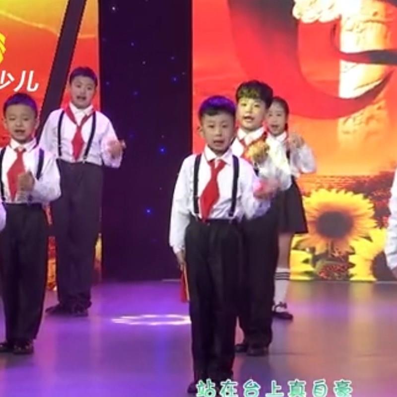 六一男女孩白色长袖衬衫黑色西装背带裤西裤领结儿童演出服合唱服