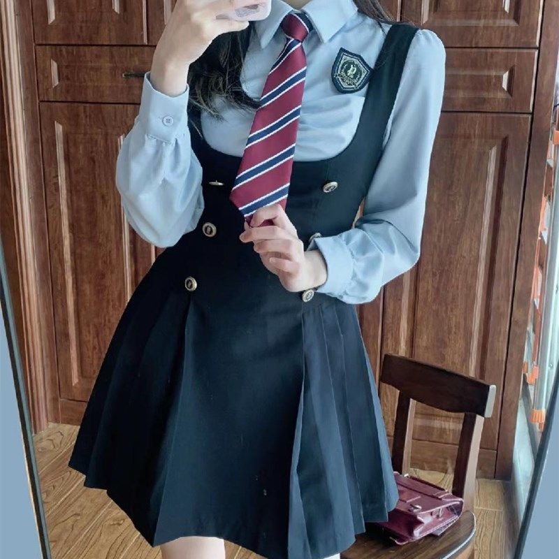 大码胖mm美式学院风蓝色衬衫收腰背带连衣裙女春夏显瘦jk制服套装,女装/女士精品,大码套装,淘宝优惠券,粉丝福利购,淘宝优惠卷